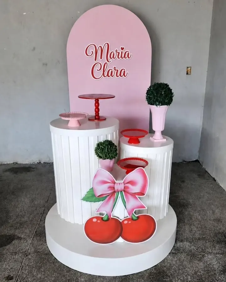 Kit Cerejinha com laço rosa e nome personalizado